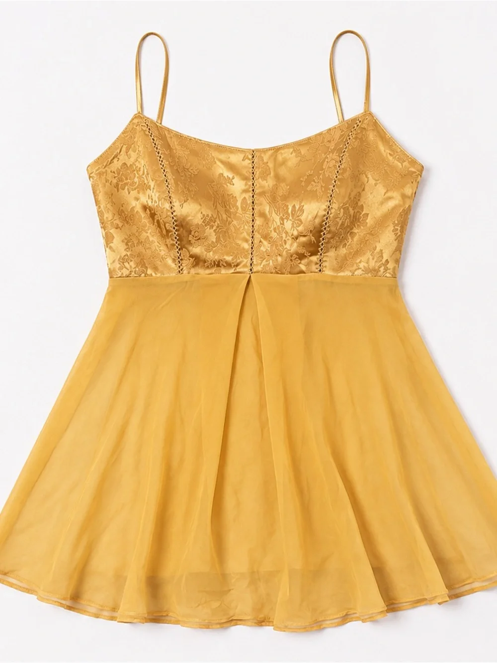 Vintage Victoria’s Secret Gold Floral Satin Sheer Babydoll Cami Top XS Y2K - Picture 2 of 9